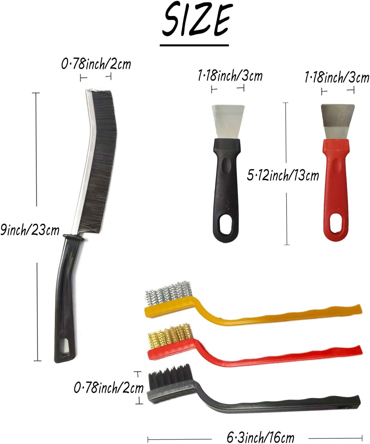 12PCS Brush Cleaning Set,3 Gap Brushes + 6 Metal Crevice Brushes +3 Scrapers–Cleaning Tools for Kitchen, Bathroom, Grill, Sink, Tile Gaps, Corner, Grout, Cup, Teapot, Bottle, Blender (Colorful)