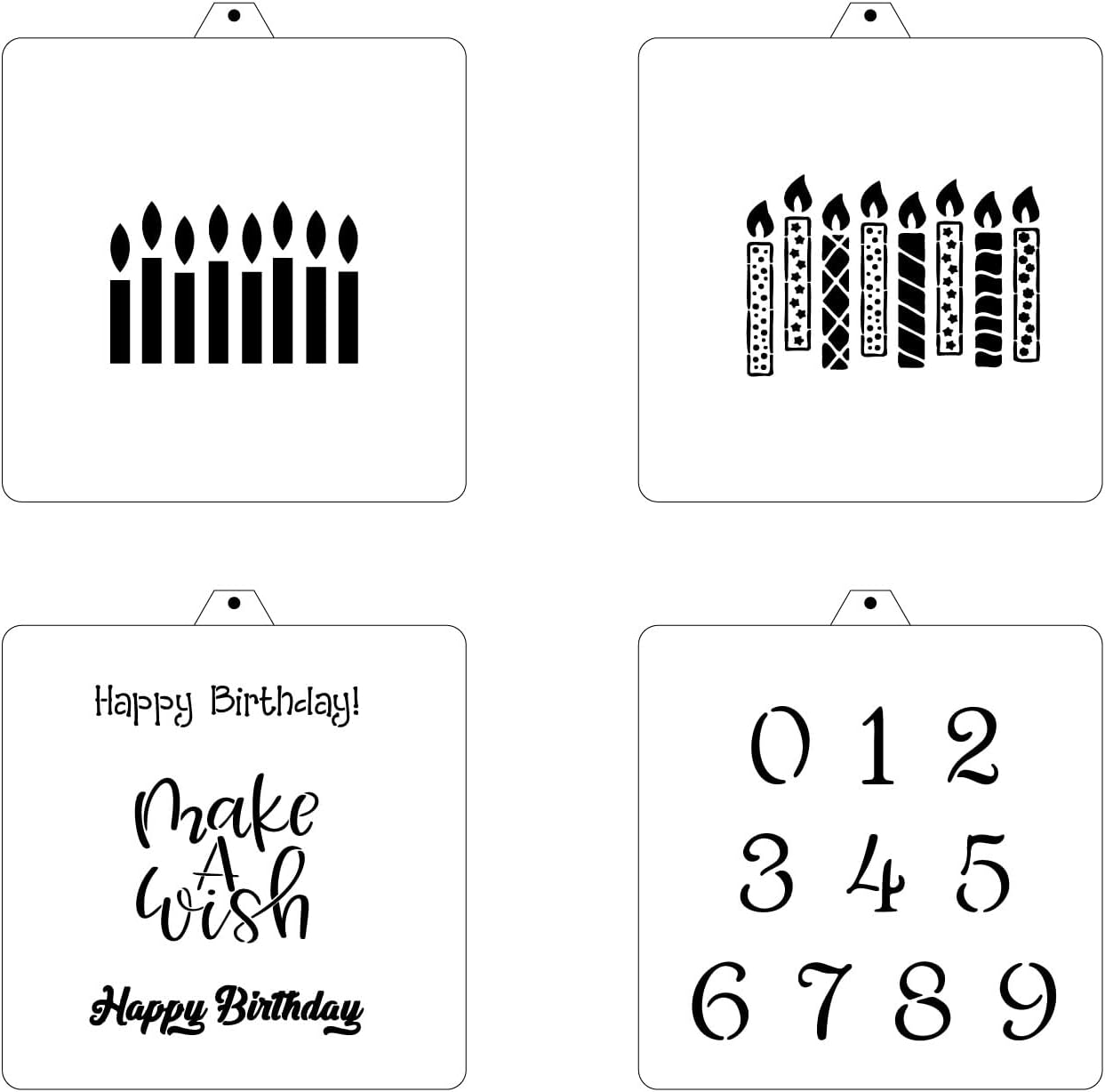 Birthday Cookie Cutter and Stencil Set Bundle Kit PYO Cookies Paint Your Own Diy Bakery Fondant Sugar Happy Birthday Wedding Baby Candle Kids Painting Coloring Pages Comb (Candle)