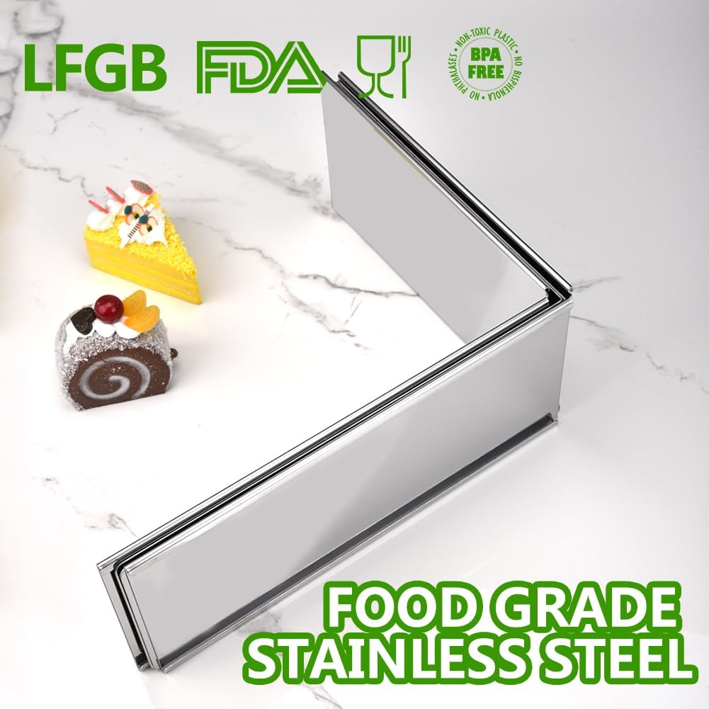 Guowall Extensible Rectangular Cake Mould Stainless Steel Pastry Ring Mold for Tiramisu Rectangle Adjustable Baking Frame Big Size for Multiple Size - 10 x 7 inch