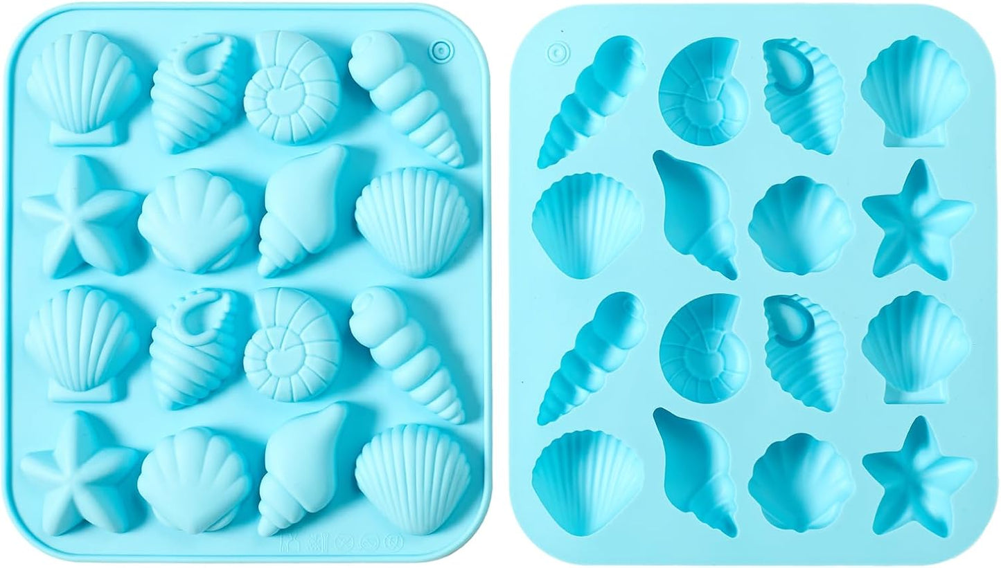 2-Pack Nordic Blue Seashell Silicone Molds for Chocolate Candy Baking Decorations