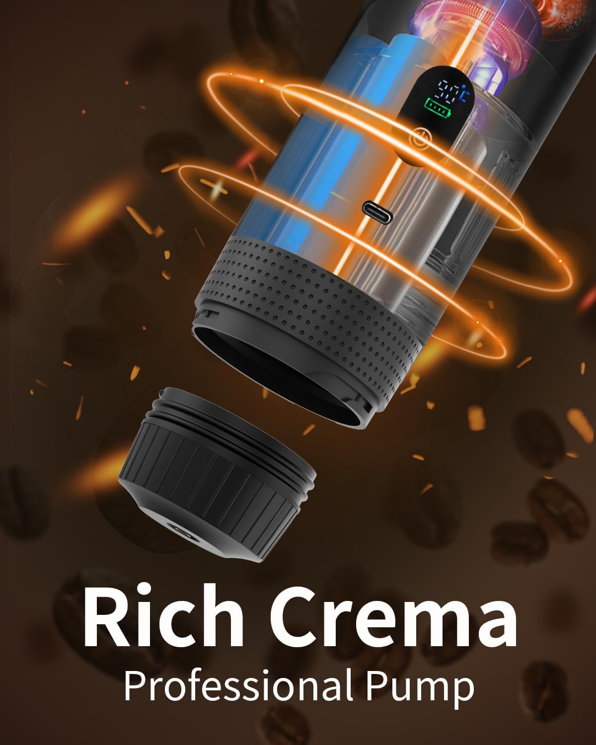 Portable Electric Espresso Machine, Travel Coffee Maker Brewer Compatible with Ground Coffee & NS Capsules (Black with LCD Screen)