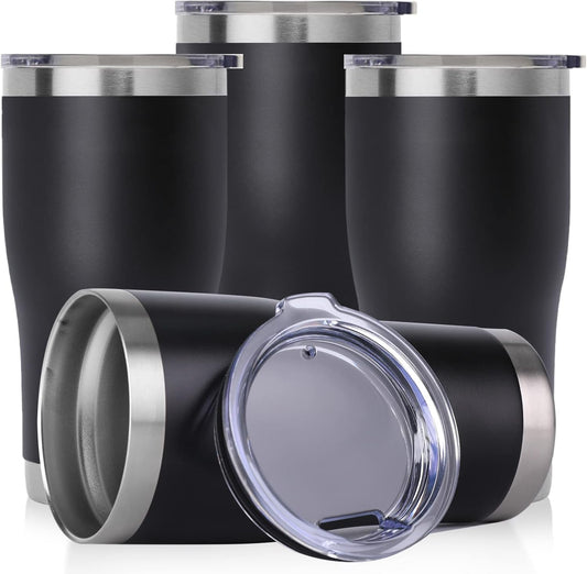 DOMICARE 20oz Tumbler with Lid Stainless Steel Tumblers Bulk, Double Wall Vacuum Insulated Coffee Travel Mug Powder Coated Tumbler, 4 Pack Black