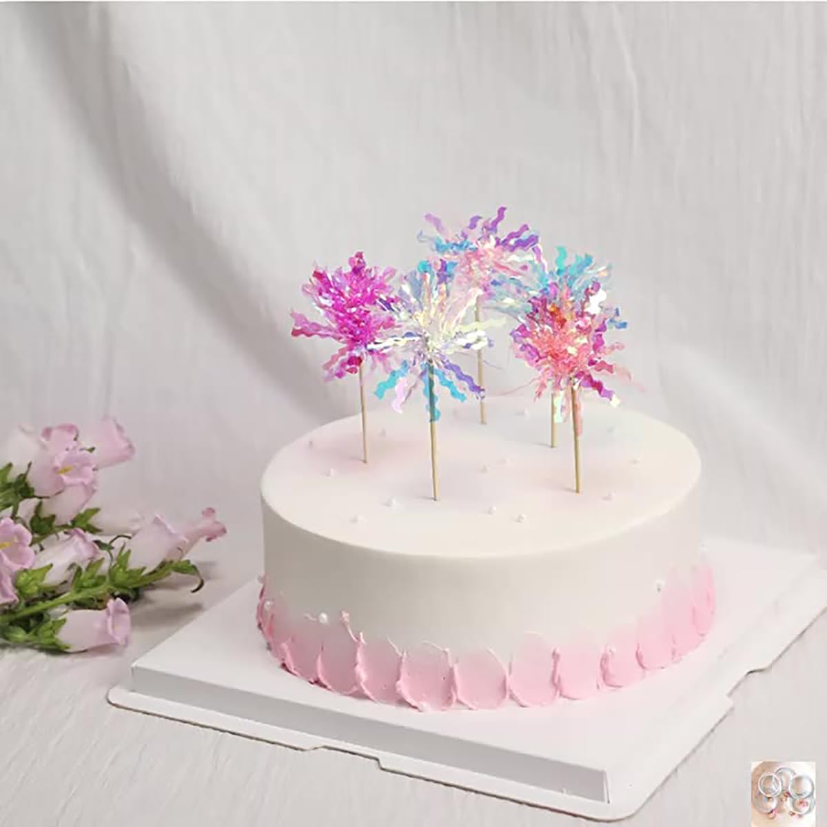 30 Pieces Happy Birthday Cake Toppers Foil Firework Cupcake Toppers Sparkle Tinsel Flower Drink Stirrers for Cake Decoration Party Supplies