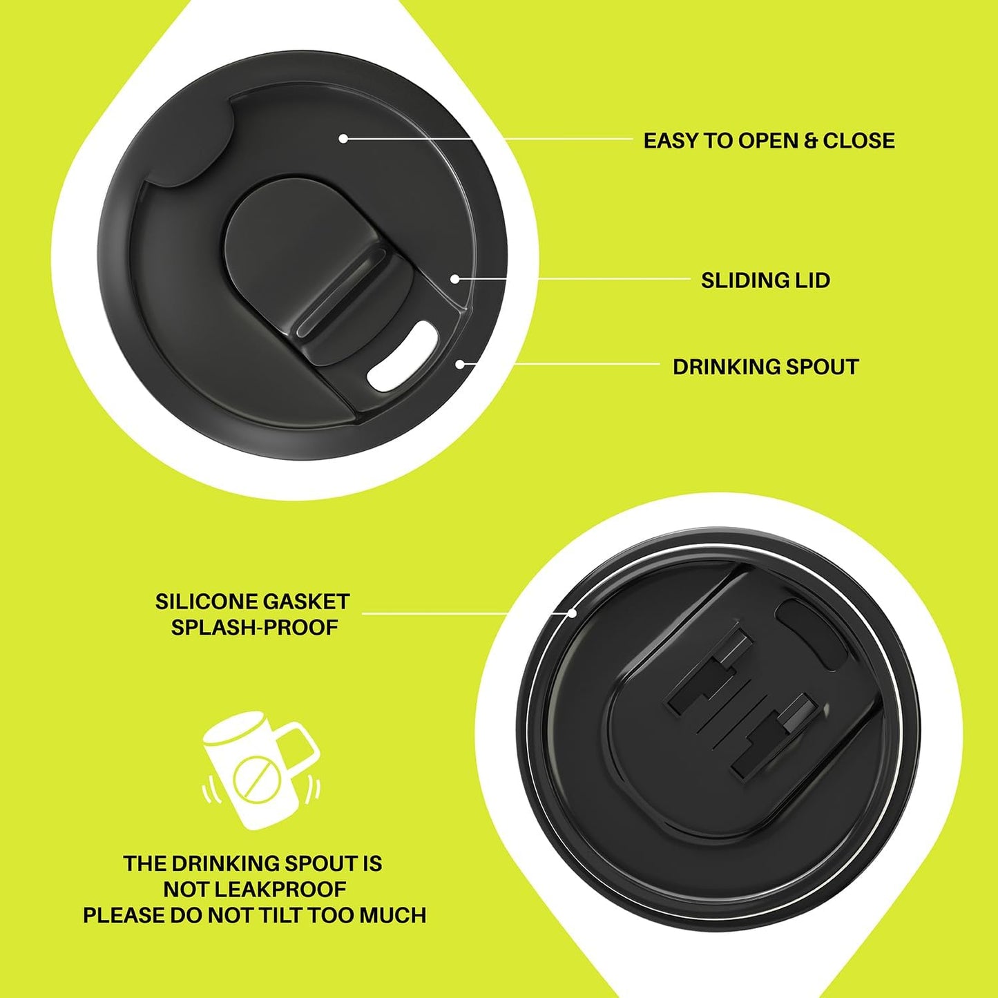 Ideus Vacuum Insulated Coffee Mug, 16oz Reusable Stainless Steel Thermal Double Walled cup with Handle and Slider Lid for Hot & Cold Beverages, BPA Free (Yellow Zebra)