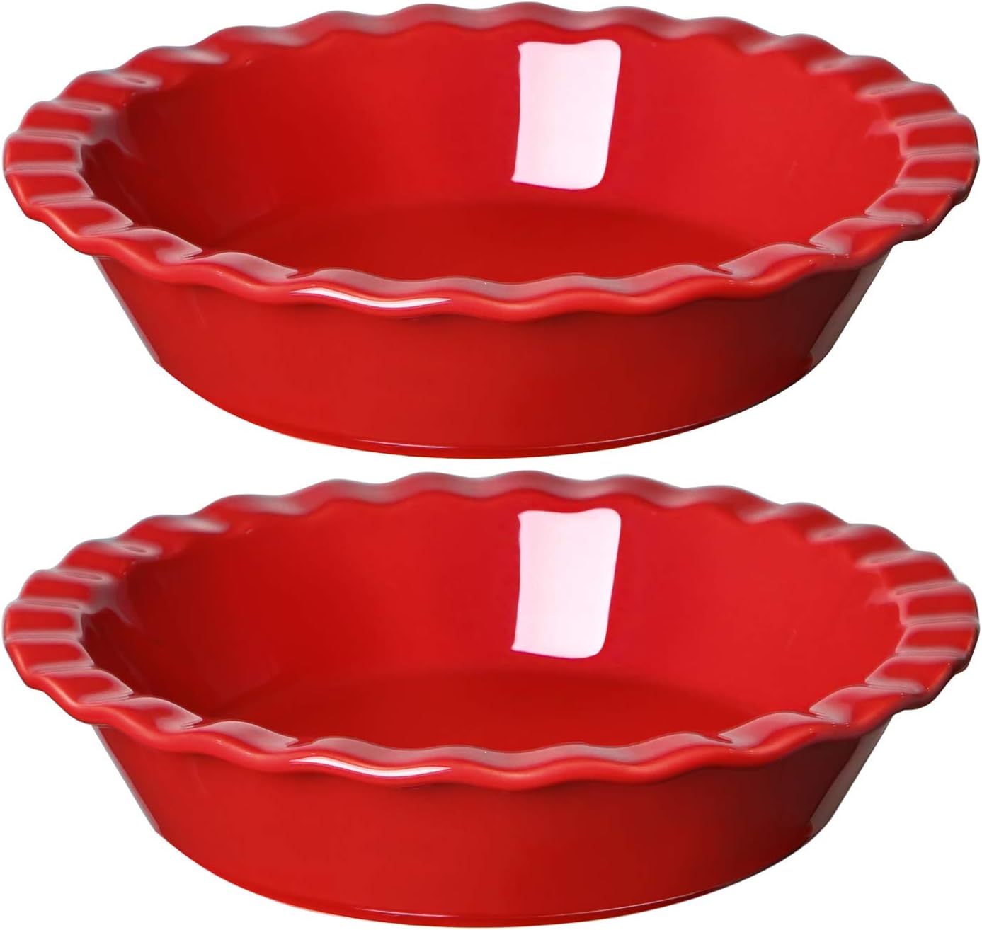 LE TAUCI Ceramic Pie Pans for Baking, 9 Inches Pie Plate for Apple Pie, Pecan Pie, 52 Ounce Deep Pie Dish, Set of 2, Red