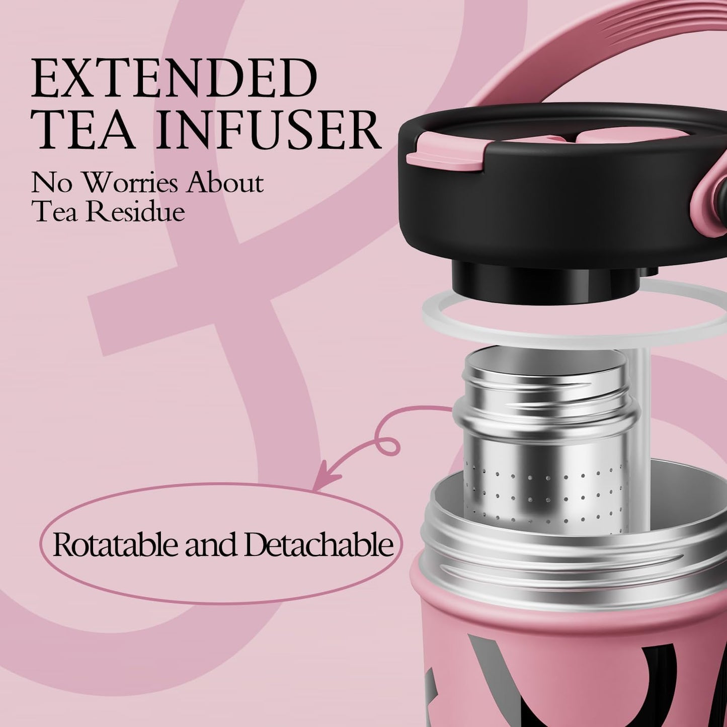 GOOM 20 oz Spill Proof Tumbler with Lid and Straw, Top Handle, Extended Tea Infuser, 6-Layer Insulation 18/10 Stainless Steel, Christmas Gifts for Mom Women Her, Teacher Gifts - Pink