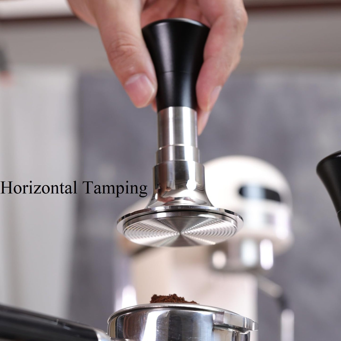 54mm Espresso Tamper with Calibrated Spring Loaded for Ninja Luxe Café/Breville -【24lb~35lbs Self-Adjustable with Sound Feedback】- Self Leveling Stainless Steel Ripple Base - Black