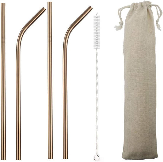 Gugrida Metal Straws Stainless Steel Straws 8.5" Drinking Straws Reusable 4 Set - Ultra Long Muti Color-Cleaning Brush for 20/30 Oz for Trail Tumblers Yeti RTIC SIC Ozark (2 Straight|2 Bent|1 Brush）