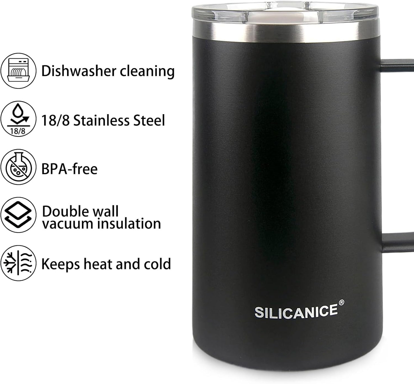 24 oz stainless steel thermal coffee mug, double-layer insulation, easy to hold and clean, suitable for coffee, cola, protein powder, beer, car water cup