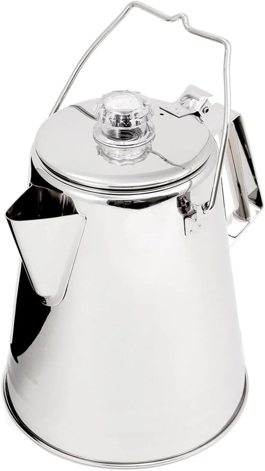 GSI Outdoors Percolator Coffee Pot I Glacier Stainless Steel Ultra-Rugged for Brewing Coffee Over Stove and Fire Ideal for Group Camping, 36 Cup