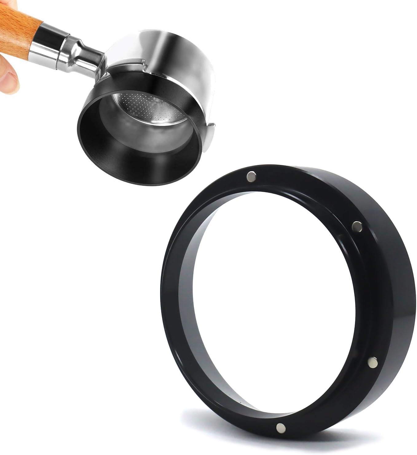 1pc Espresso Dosing Funnel 51/53/58mm Coffee Dosing Ring Aluminum Espresso Distribution Coffee Tool For Home Coffee Bar Shop College Dorm Room Apartment Essential Coffee Accessories (51mm, Black)