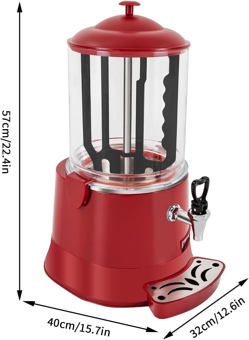 Hot Chocolate Maker Machine, 400W 10L/2.7Gal Electric Stainless Steel Hot Chocolate Dispenser Melting Machine, Commercial Beverage Warmer Coffee Maker for Kitchen Party, Red