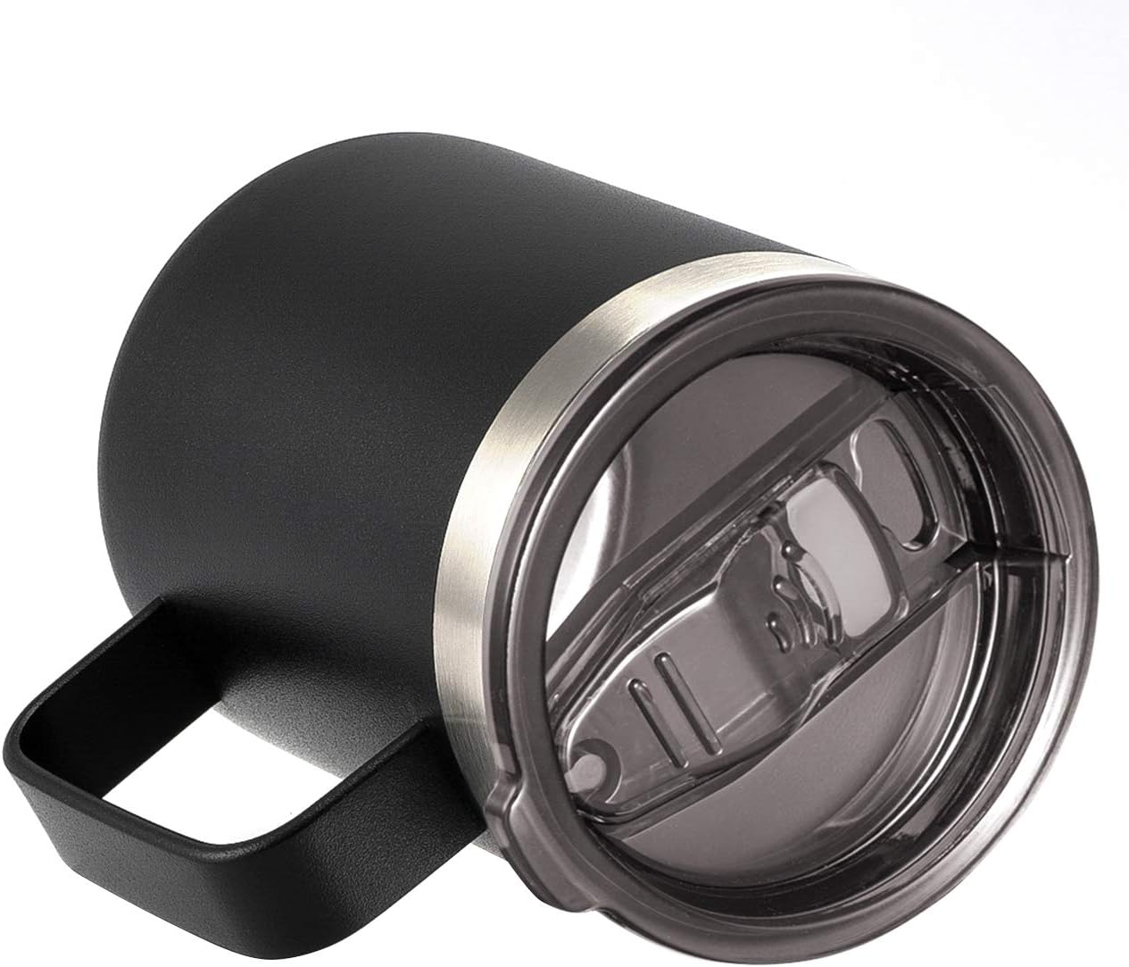 ALOUFEA 12oz Stainless Steel Insulated Coffee Mug with Handle, Double Wall Vacuum Travel Mug, Tumbler Cup with Sliding Lid, Black