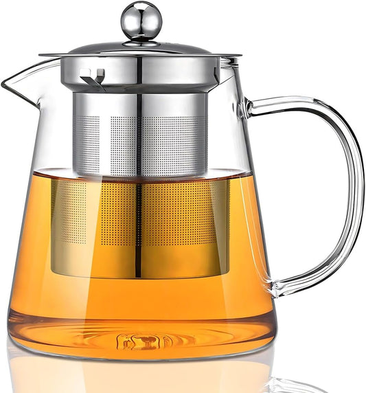 Glass Teapot, Tea Pot with Removable Infusers for Loose Tea, Borosilicate Glass Tea Kettle Tea Maker Stovetop for Party, Camping,Travel (550ML)