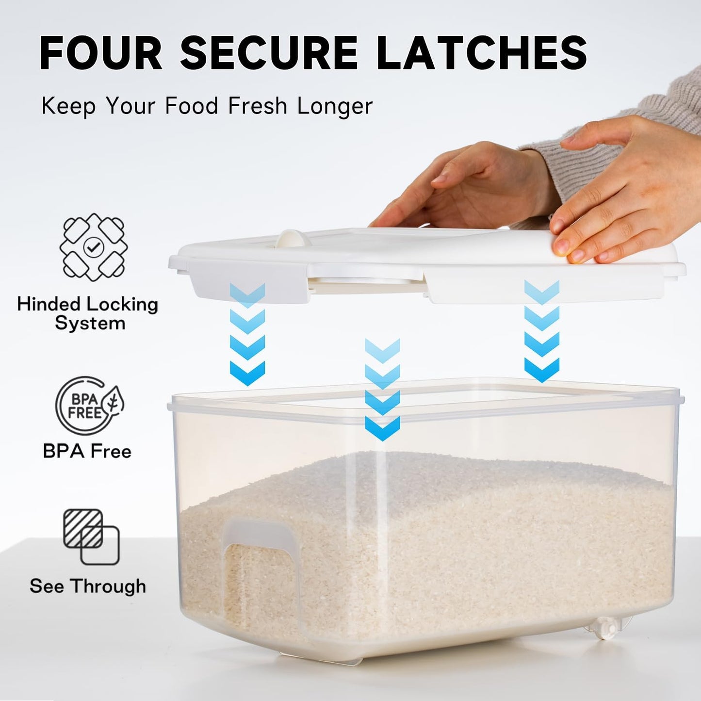 10 lbs Cereal Containers Storage - Airtight Flour Storage Container with Lids & 10 lbs Rice Dispenser, BPA Free Pantry Containers for Sugar and Cereal, White