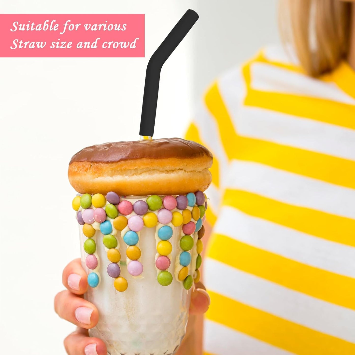 6PCS Silicone Straw Tips Reusable Rubber Straw Covers Replacement Flexible Food Grade Silicone Straw Elbows Tips Extender for 8mm 5/16" Outer Diameter Metal Stainless Steel Straws Accessories(Black)