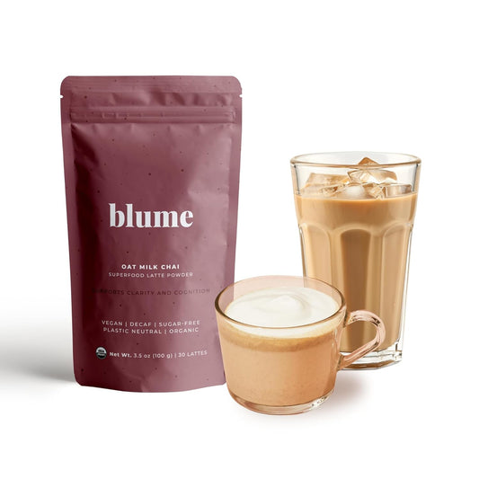 Blume Oat Milk Chai Latte - Organic Chai Source from India - Super Latte with Milk Thistle, Fennel and Ginger Root - Sugar-Free, Gluten-Free and Vegan - 30 Servings