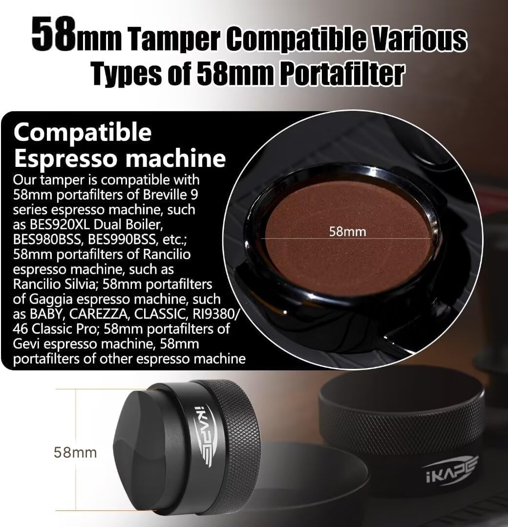 IKAPE 58MM Coffee Distributor, Black Design of Bottom Propeller, Gravity Adaptive Espresso Distributor Fits All 58.35MM Espresso Portafilter, Compatible with 58.35MM Rancilio Bottomless Portafilter
