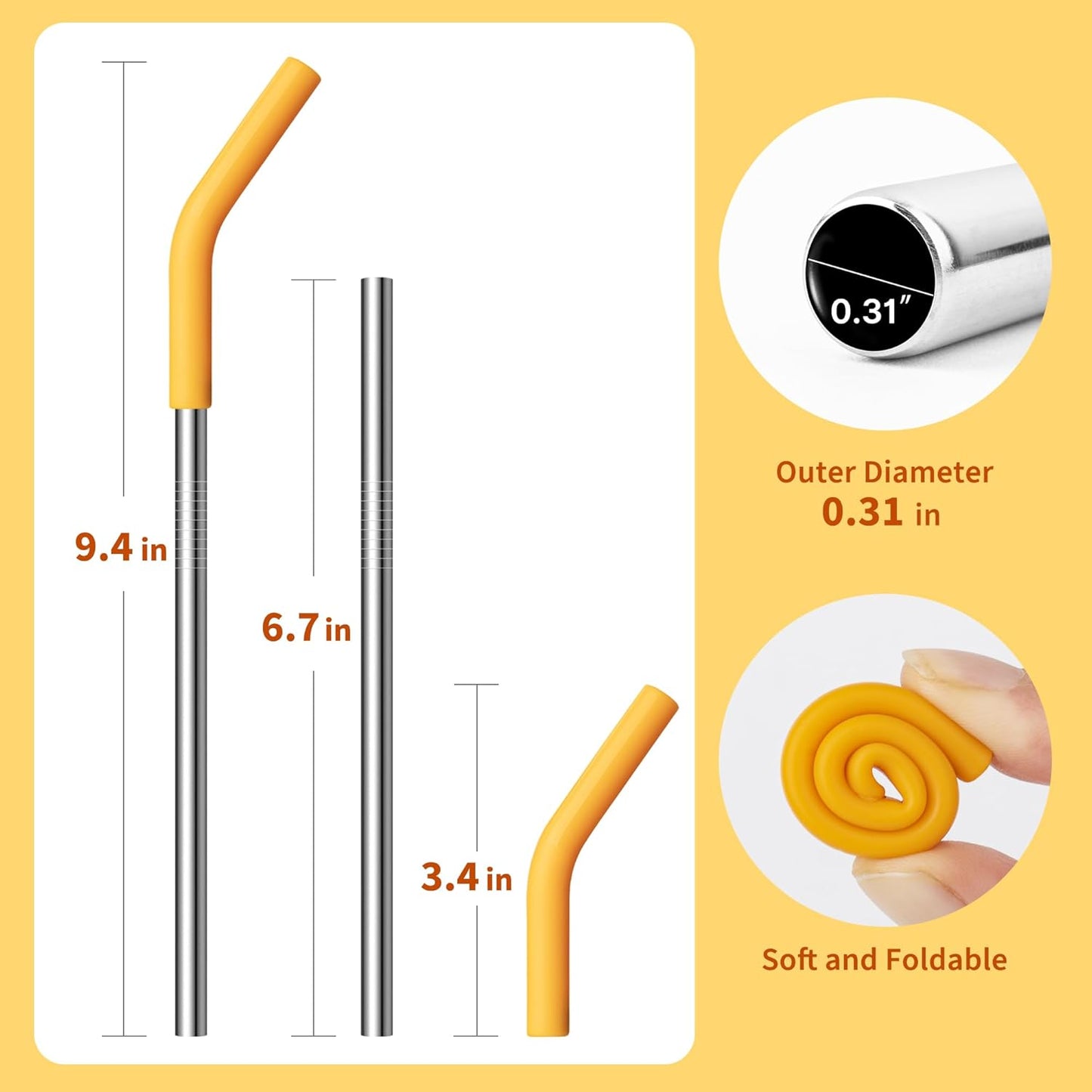 6.7" Short Metal Straw-Reusable Stainless Steel Drink Straws with Silicone Tips and Brush, Fit for 6 7 10 12 oz Small Cups (Colors 4)