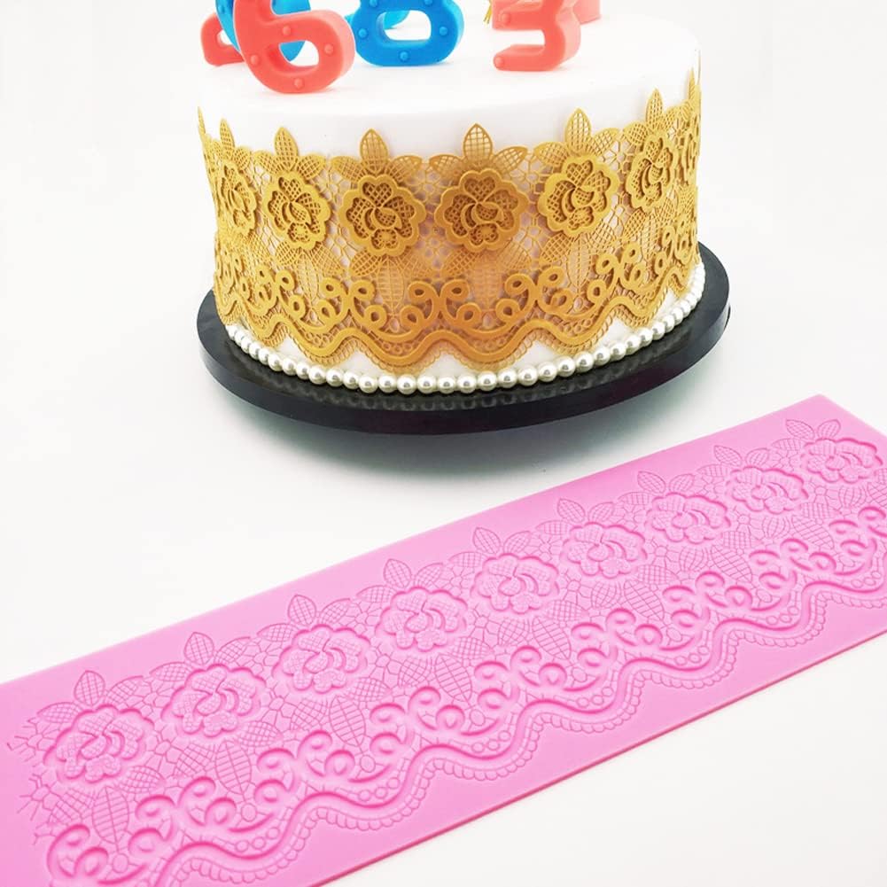 Embossing Lace Fondant Molds, Multi Circle Flowers Lace Mat Wedding Cake Decoration Tool, Rattan Shaped Cupcake Mat Silicone Molds Set of 3