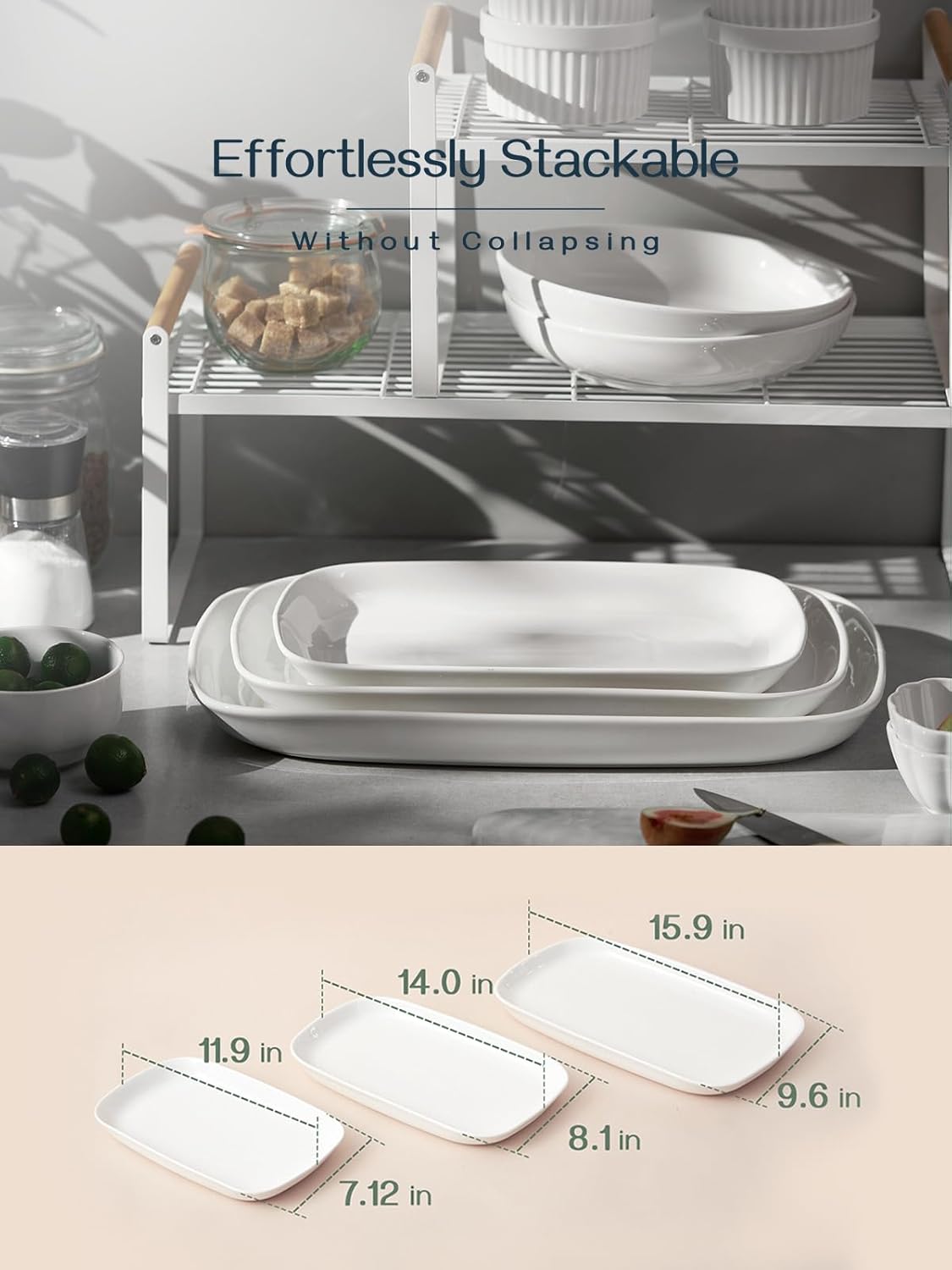 DOWAN Serving Platters and Trays for Wedding Decor, 16"/14"/12" Serving Dishes for Entertaining, White Porcelain Plates Set of 3