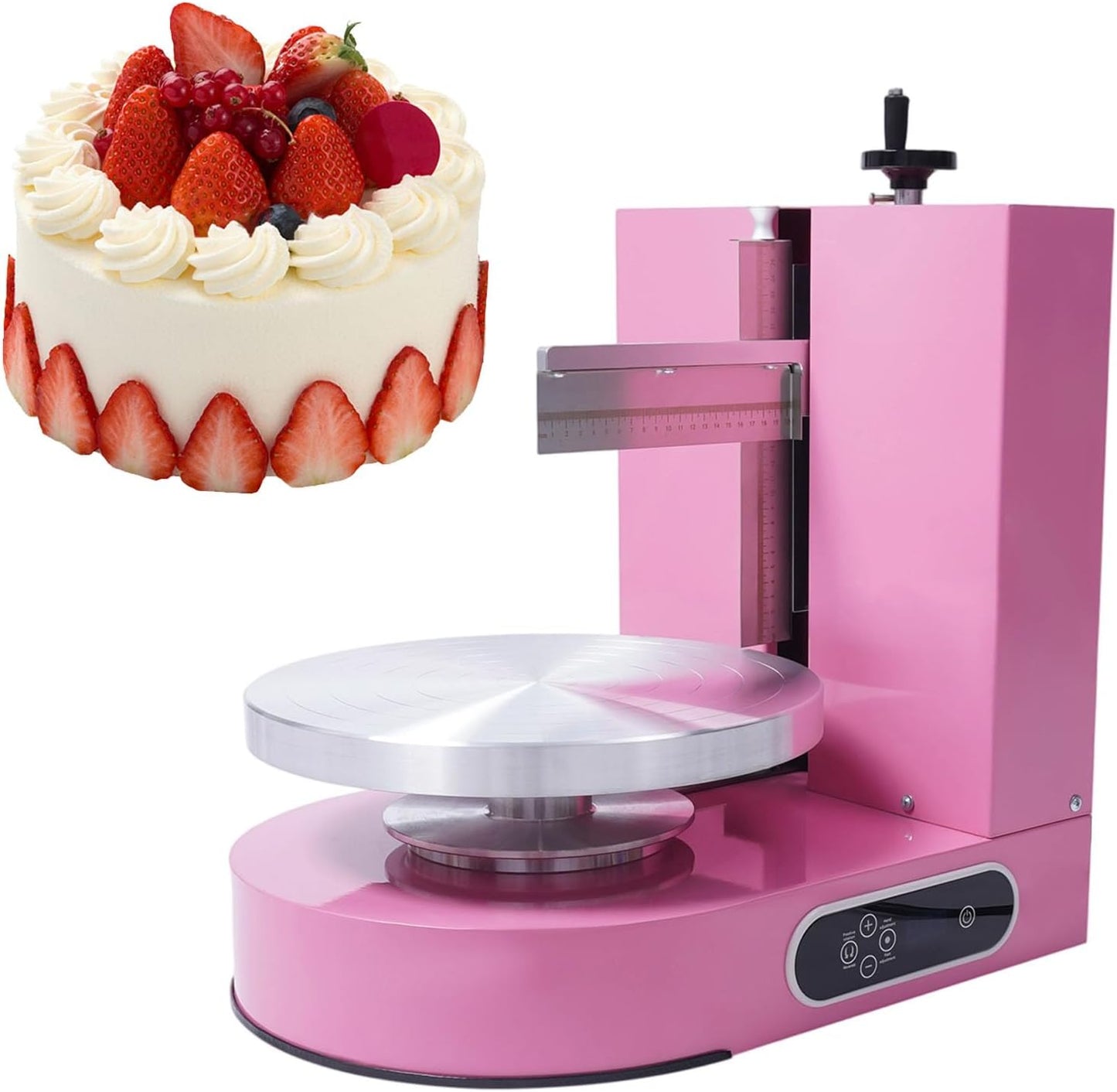 Cake Decorating Machine 200W Automatic, Tabletop Cake Cream Frosting Machine, Cream Smooth Coating Decoration Machine with LCD Display Type, Use for Cake Shops, Dessert Shops, Households (Pink)