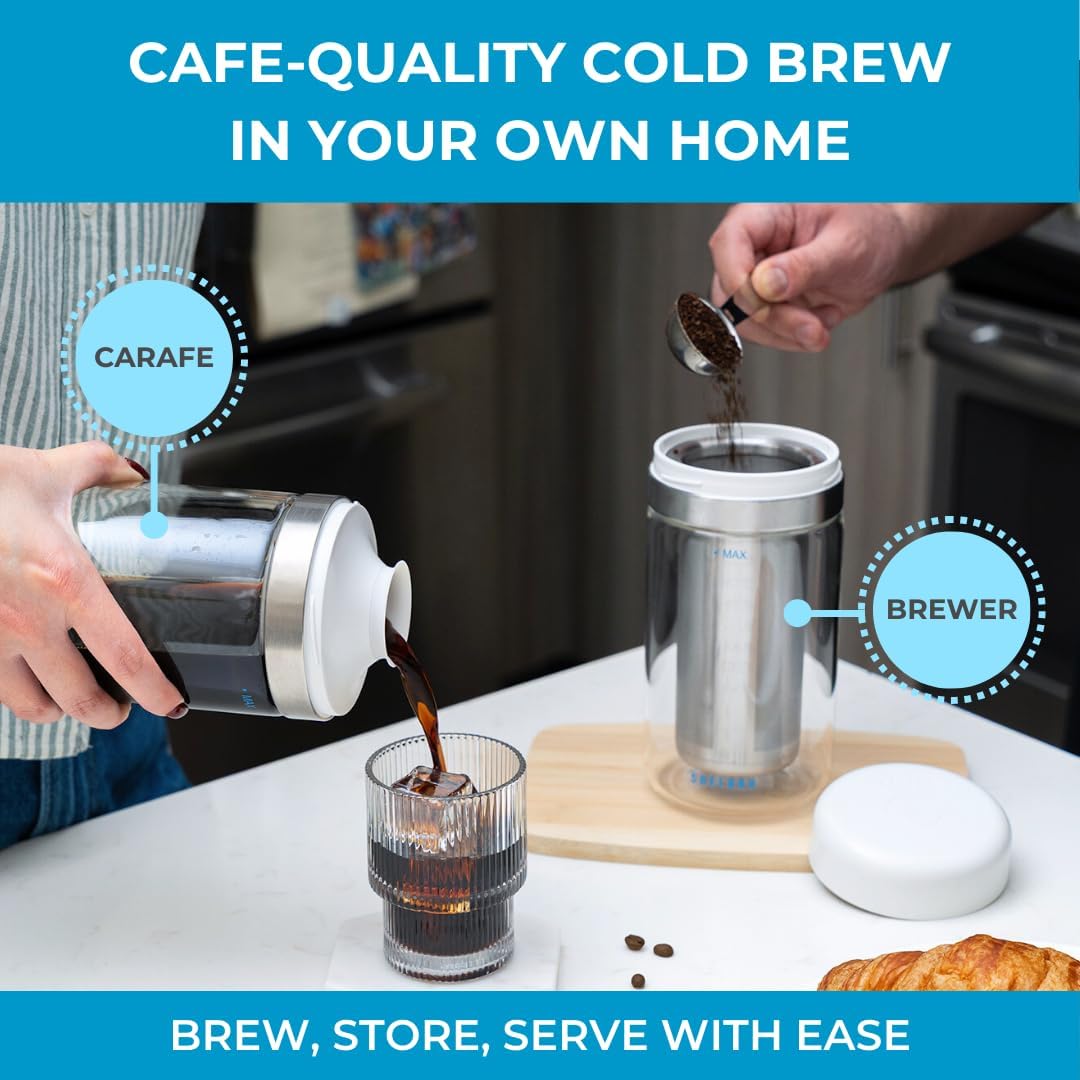 The Complete System – Cold Brew Coffee Kit with Smart Bean Canister, Stainless Steel Sifter & 500ml Dual-Filter Brewer/Carafe – Store, Sift, Brew & Serve Smooth Cold Brew at Home