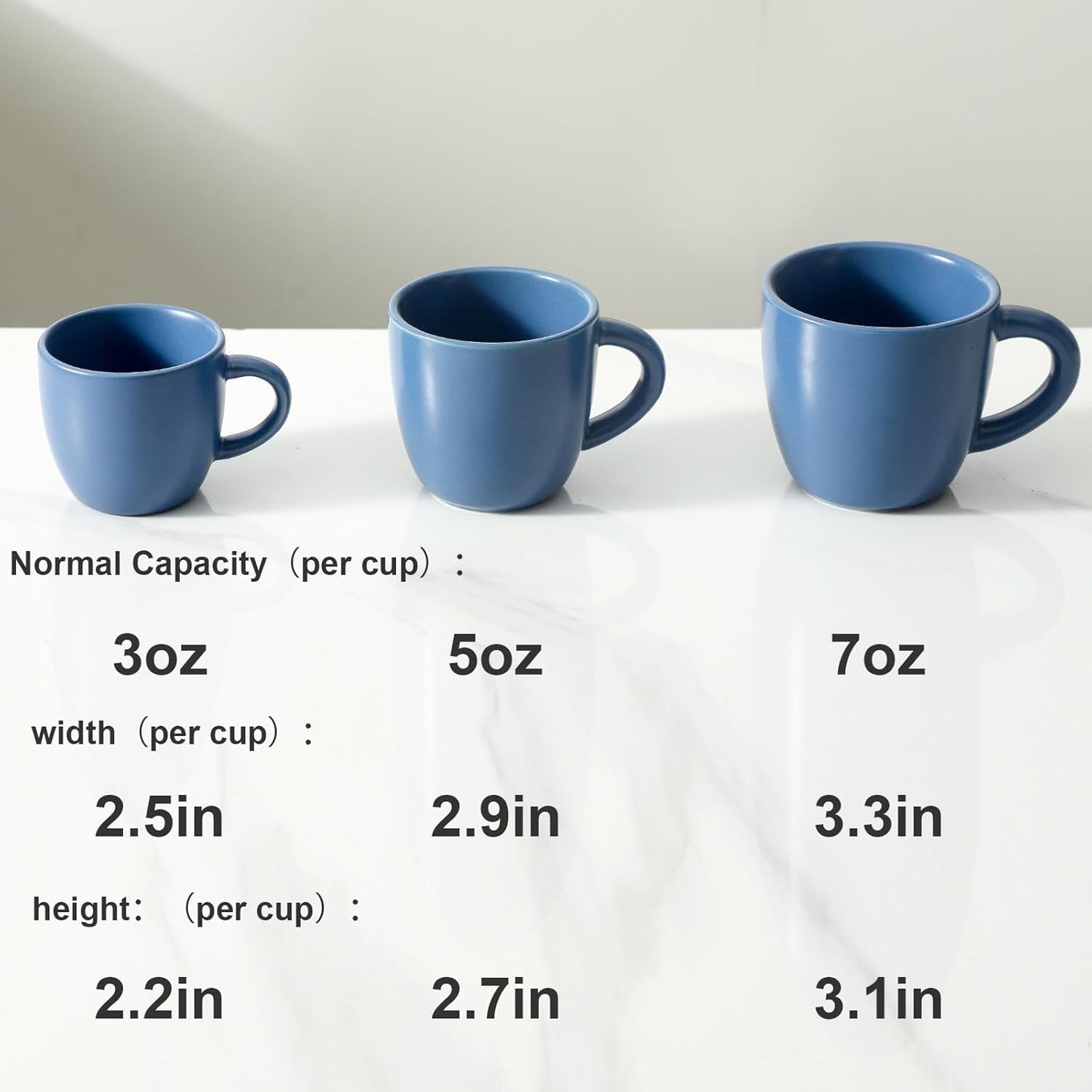 Hasense 7 Ounce Cappuccino Cups Set of 4 Perfect for Latte, Americano, Cafe Mocha and Tea, Ceramic Coffee Cups Ideal for Party Cafe Home and Kitchen, Microwave and Dishwasher safe, Blue