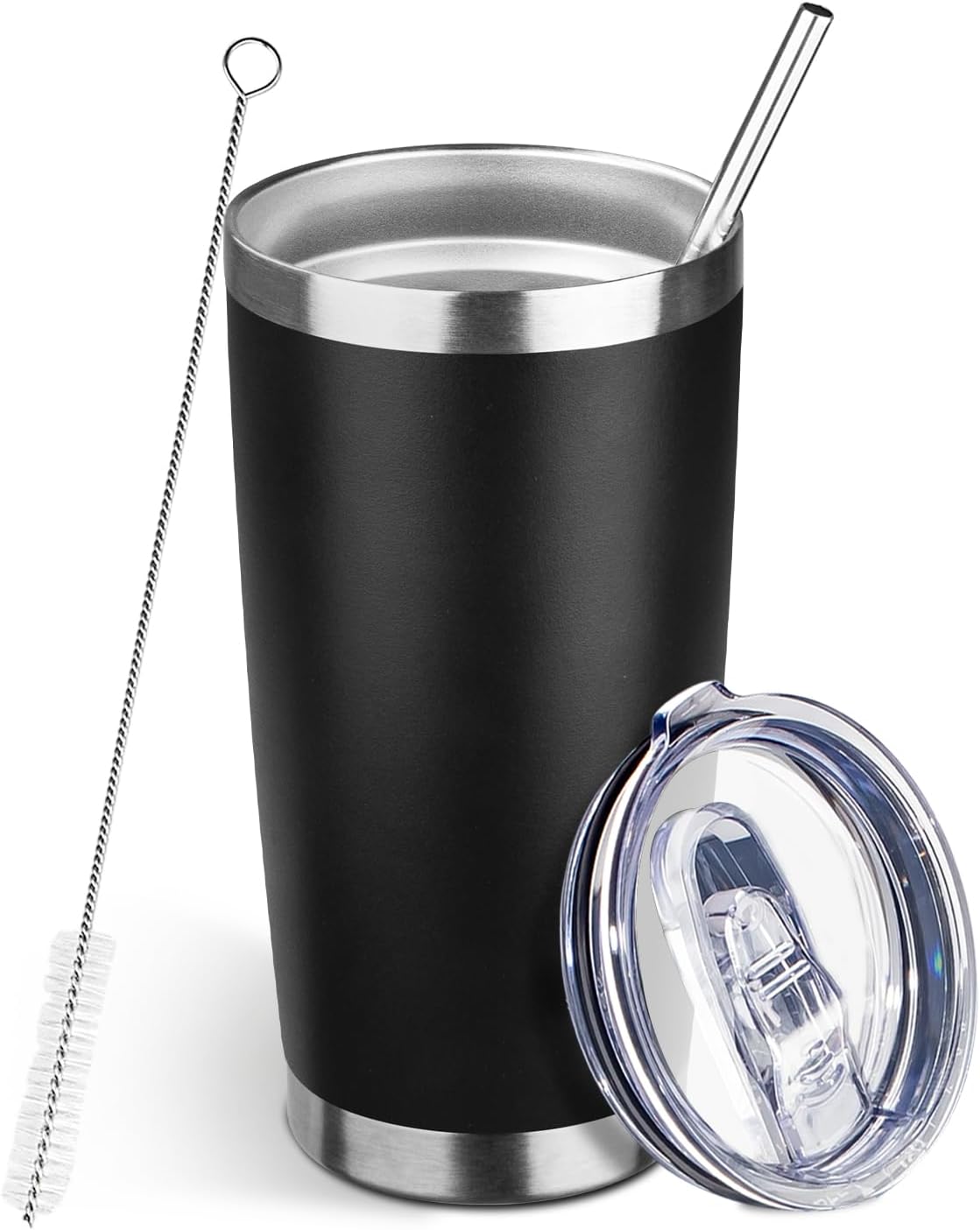 20oz Tumbler Bulk with Lid and Straw, Stainless Steel Double Wall Vacuum Insulated Travel Mug, Powder Coated Coffee Cups for Hot and Cold Drinks,Funny Gifts for Women Men(Black,1)
