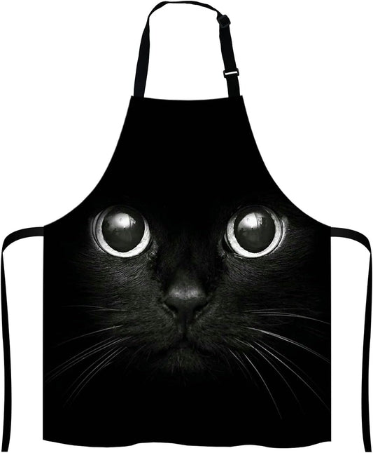 Black Cat Face Kitchen Cooking BBQ Chef Apron,Funny Apron for Men, Women - Dad Presents, Presents for Men - Birthday, Mothers Day Presents for Mom, Wife, Husband, Brother, Friends
