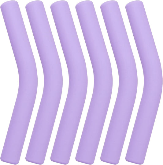 6pcs Food-Grade Silicone Metal Straw Tips, Reusable Flex Elbow Straws Cover Replacement Tips, Soft Straw Toppers Kits for 8 mm Stainless Steel Metal Straws - Light Purple