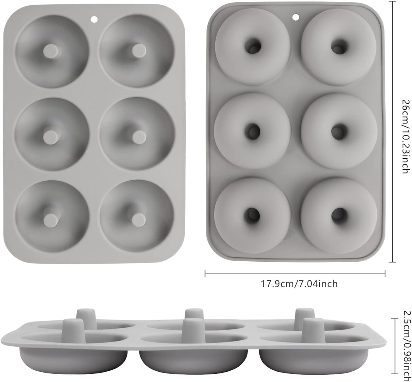 Aichoof Silicone Donut Mold for 6 Doughnuts, Set of 2. Food Grade LFGB Silicone Bagels Baking Pan, Non-Stick, Dishwasher Safe, Heat Resistant and Microwave Safe(Gray)