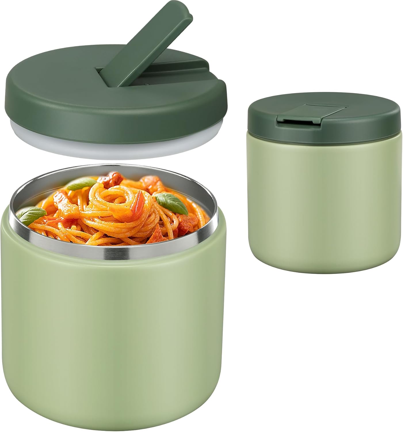 19oz Insulated Vacuum Food Jar with Buckle Lid Wide Mouth Soup Thermo for Hot Food Kids Leakproof Stainless Steel Lunch Container- Green-1Pack
