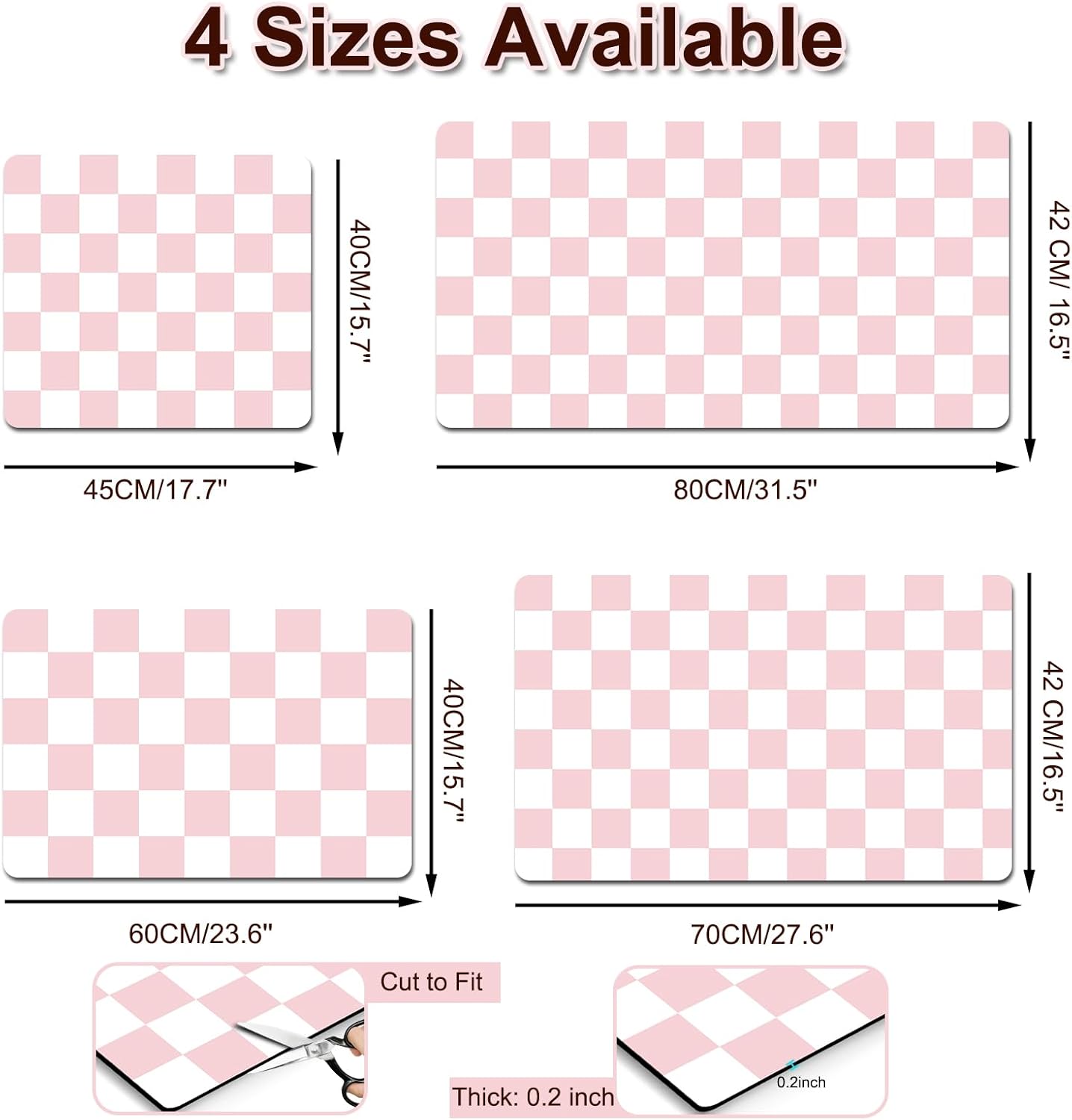 Dish Drying Mat for Kitchen, 15.7'' x 23.6'' Checkered Coffee Bar Mat for Countertops, Coffee Station Mat with Non-slip Rubber Backed, Absorbent Dish Dying Pat for Kitchen Counter, Pink & White