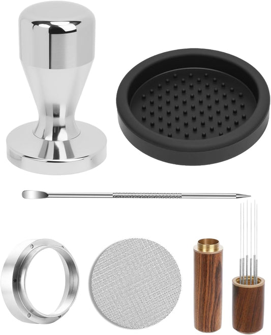 51mm Espresso Accessories Kit, Coffee Distributor and Tamper Leveler, WDT Tool and Dosing Funnel Set, Puck Screen & Tamper Mat,Fits 51 mm Espresso Machines and Portafilters