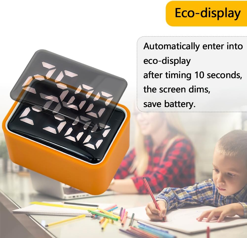 Digital Mini LED Timer, Rechargeable LED Countdown/Up Timer, 3 Pre-Set Memory Time Loud Alarm ON/Off Function, Ideal for Homework, Classroom, Office, Cooking, Students Kids (Orange)
