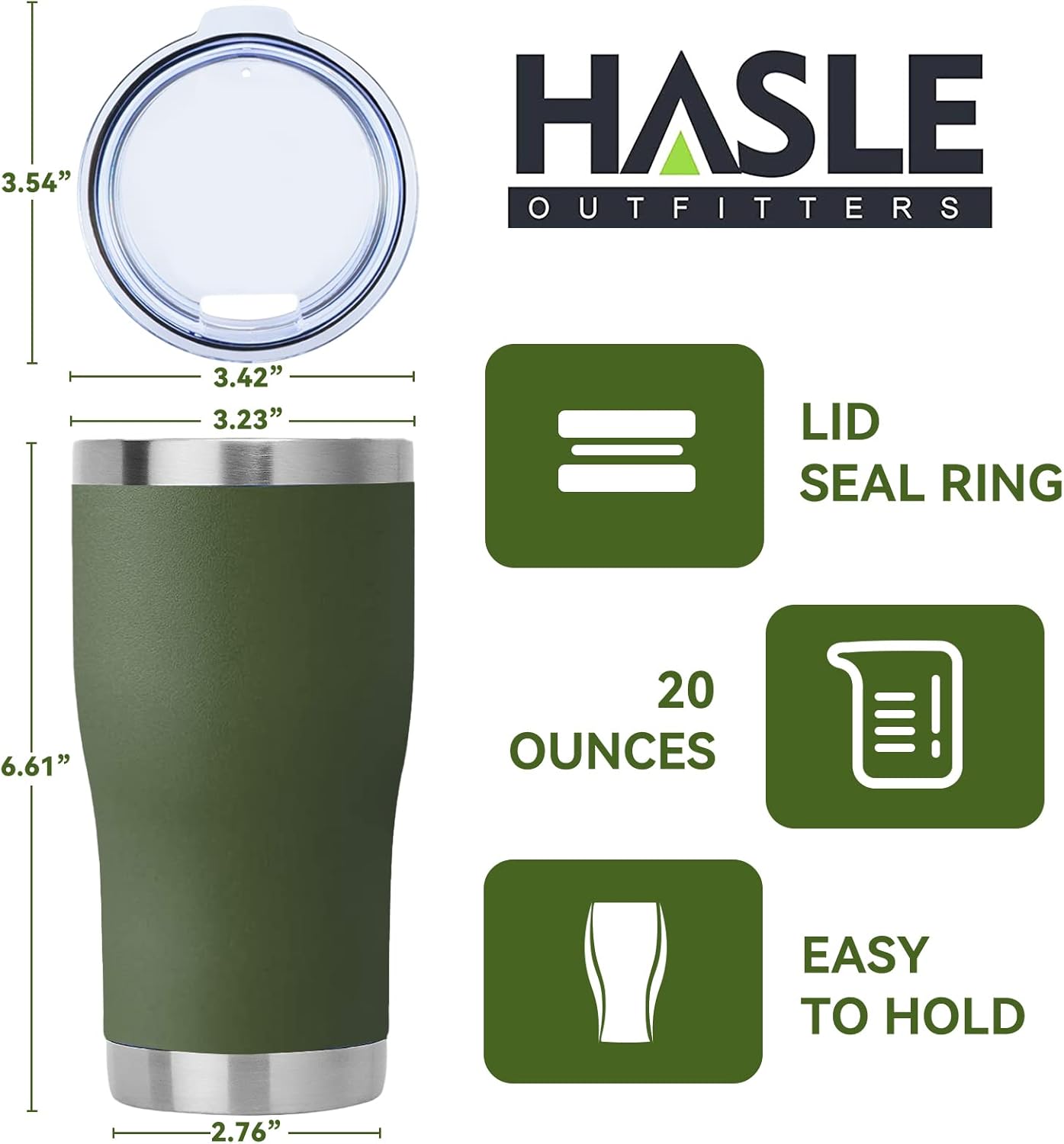 HASLE OUTFITTERS 20 oz Tumbler Bulk, Stainless Steel Tumblers with Lid, Vacuum Insulated Tumbler, Double Wall Powder Coated Cup, coffee mugs, Army Green, 6 Pack