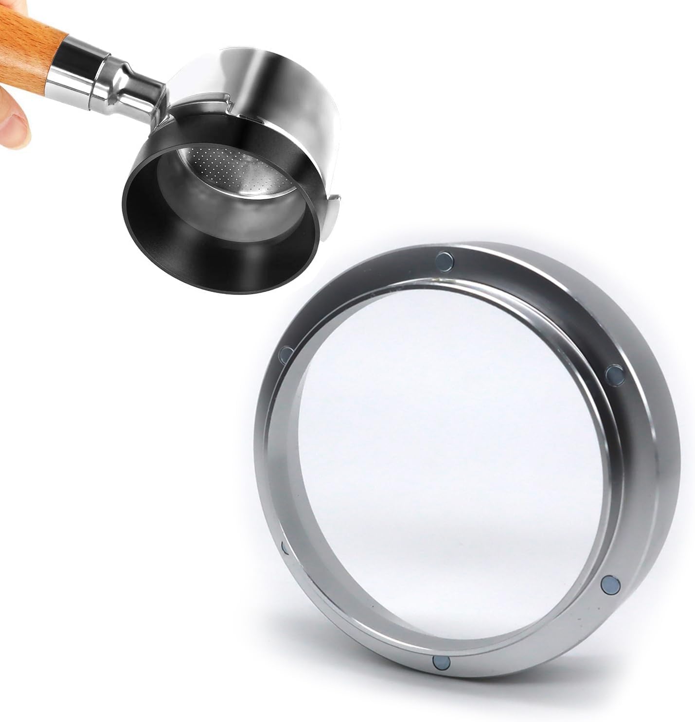 Aluminum Espresso Dosing Funnel - 51/53/58mm Coffee Dosing Ring for Home & Shop - Silvery