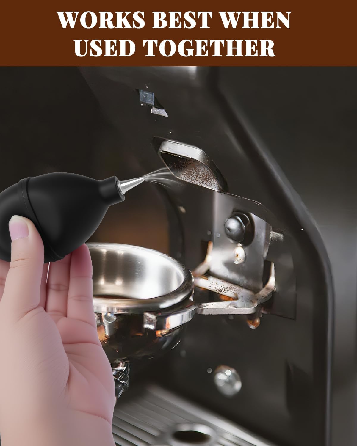 Espresso Brush Kit – Coffee Grinder Brush With Ebony Wood Boar Bristles & Lanyard, Black Rubber Air Blower Nozzle, Compatible With Espresso Machines, Coffee Grinders