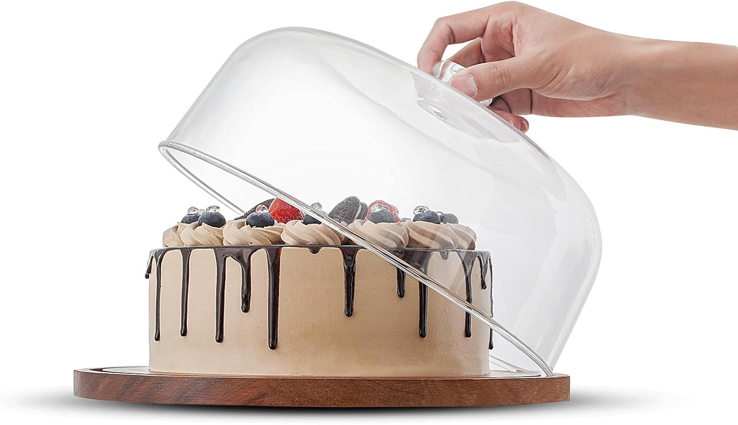 Acacia Wood Cake Stand with Acrylic Dome Lid, Cake Holder with Lid, Dessert Display Stand with Dome Cover, Charcuterie Boards for Cheese, Chips, Fruit, Cake Board, Cake Plate for Party, Wedding