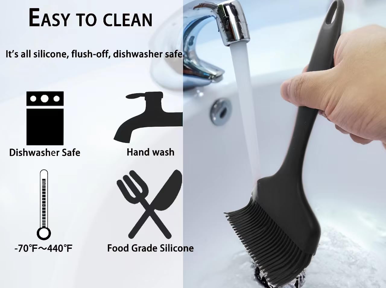 2 Pcs Of Silicone Basting Brushes Heat Resistant Pastry Brush Oil brush BBQ Grill Brush Set One-Piece Design, Suitable For Barbecue Oven Teppanyaki Kitchen Cooking Easy Clean Black