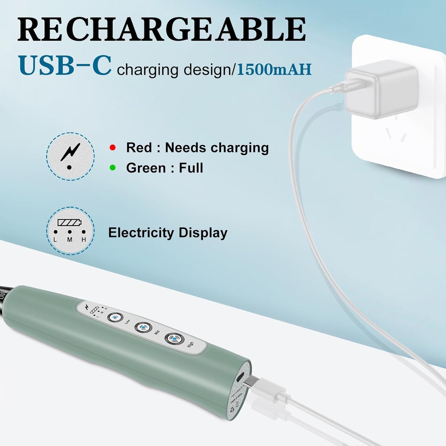 Milk Frother Handheld for Coffee, Electric Whisk 3 Speed Adjustable, Drink Mixer with Stainless 3 Whisks, Rechargeable Hand Frother Wand, Foam Maker for Latte Cappuccino Hot Chocolate Egg Green