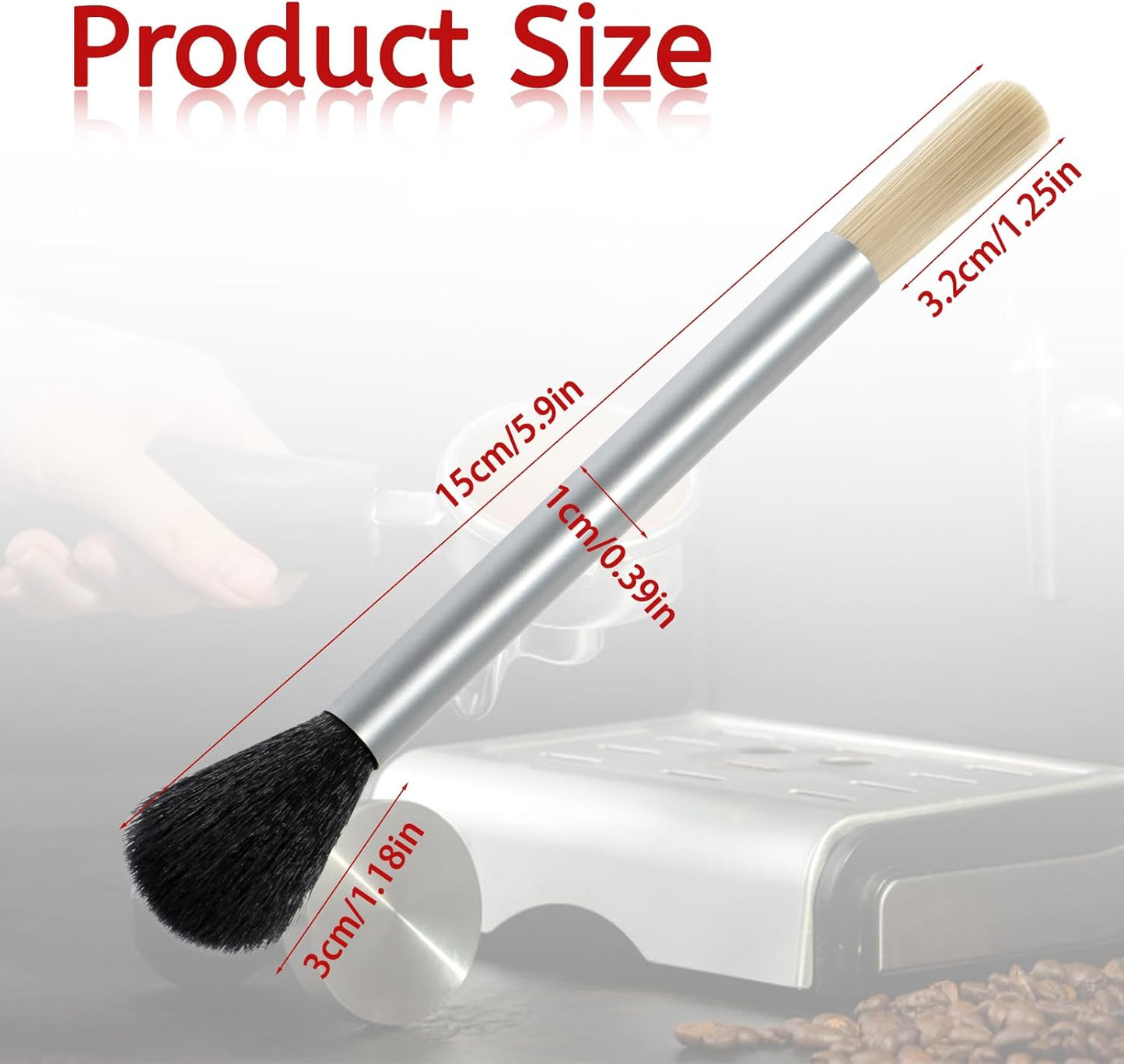 Giantree Dual Head Coffee Brush, Coffee Grinder Brush, Dusting Espresso Brush Coffee Grinder Cleaner, Barista Tools for Coffee Machine Toaster Cleaning(Silver)