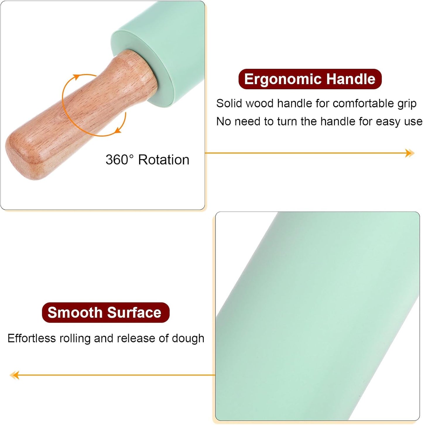 HARFINGTON Silicone Rolling Pins for Baking 16.93 Inch Non-Stick Silicone Surface Wooden Handle Rolling Pin Small Roller Playdough Rolling Pins for Fondant Kitchen Dough Pizza, Green