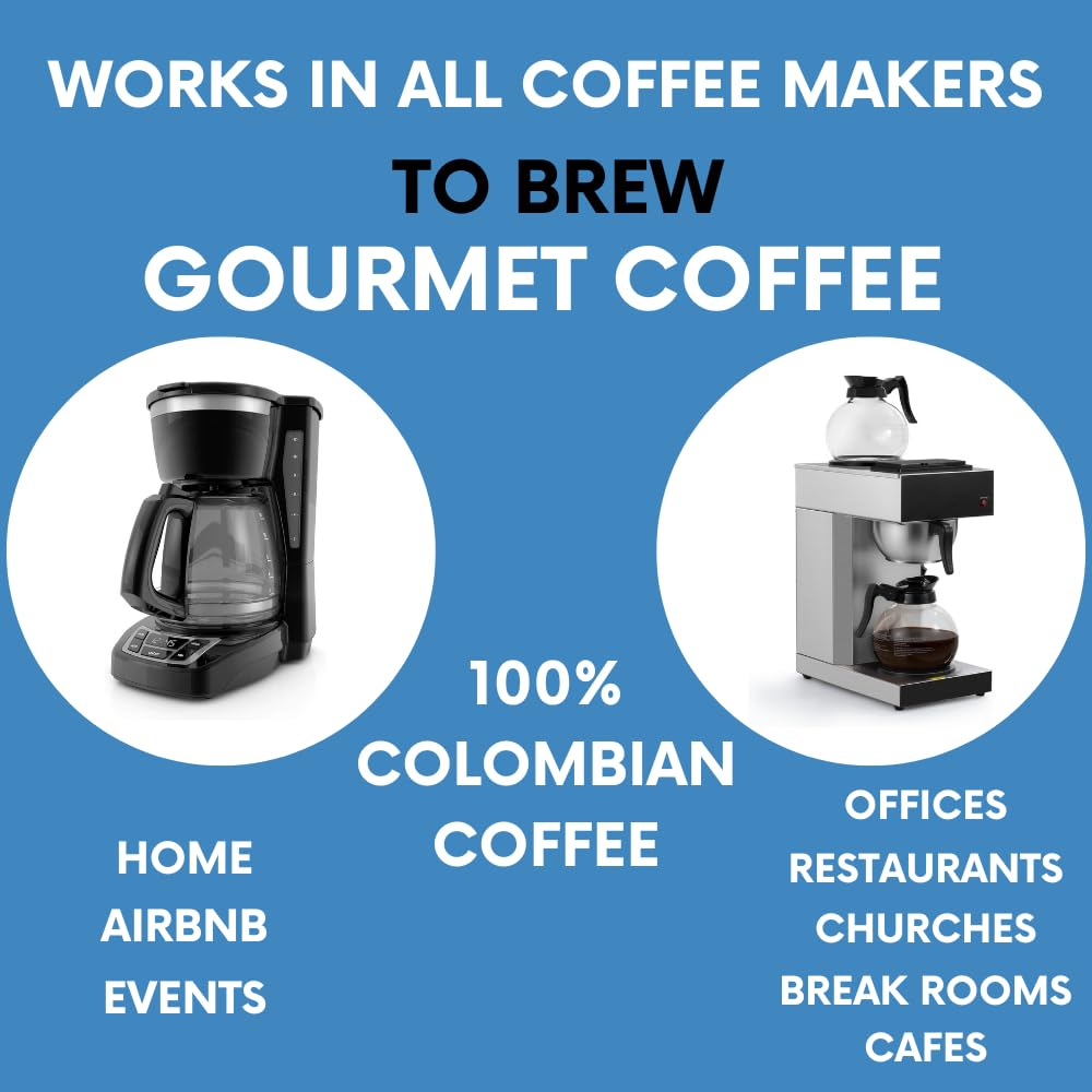 Ground Coffee | Colombian Medium Roast Low Acid Mold Free Pouches | Bulk Packets | Gourmet Columbian Powder Packs for 12 Cup Drip Maker | Premium Highest Rated Individual Premeasured Commercial Bags