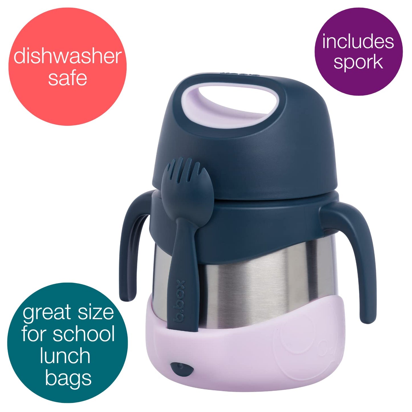 b.box Insulated Food Jar with Spork for Toddlers | Easy Open Container | Stainless Steel, 5hrs + of perfect temperatures | Dishwasher safe, BPA Free (Indigo Rose, 11 oz)