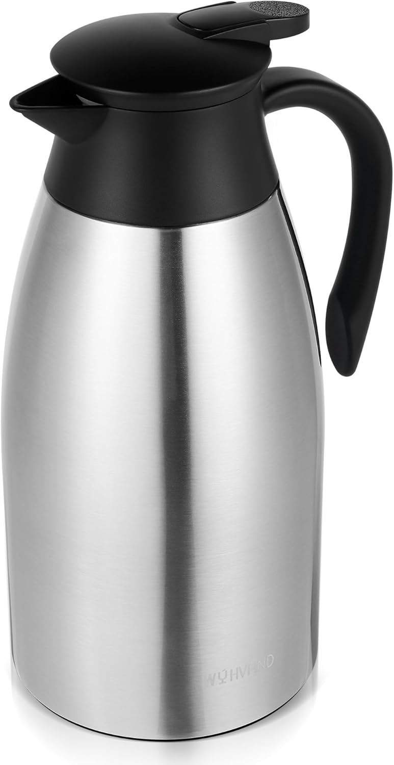 68 Oz Thermal Coffee Carafe, Stainless Steel Insulated Vacuum coffee crafts to keep coffee hot, 2 Liter Tea Water Coffee and Beverage Dispenser (Silver)