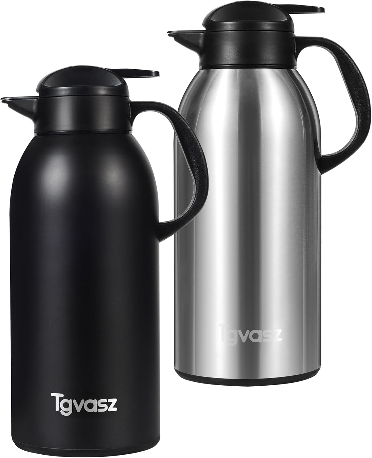 2 PCS Thermal Coffee Carafe 102 oz / 3L - Up to 36 Hours Hot, Insulated Stainless Steel Airpot for Hot Liquids, Coffee Carafes For Keeping Hot Coffee for Parties -Large Carafe Flask(Black/Silver)