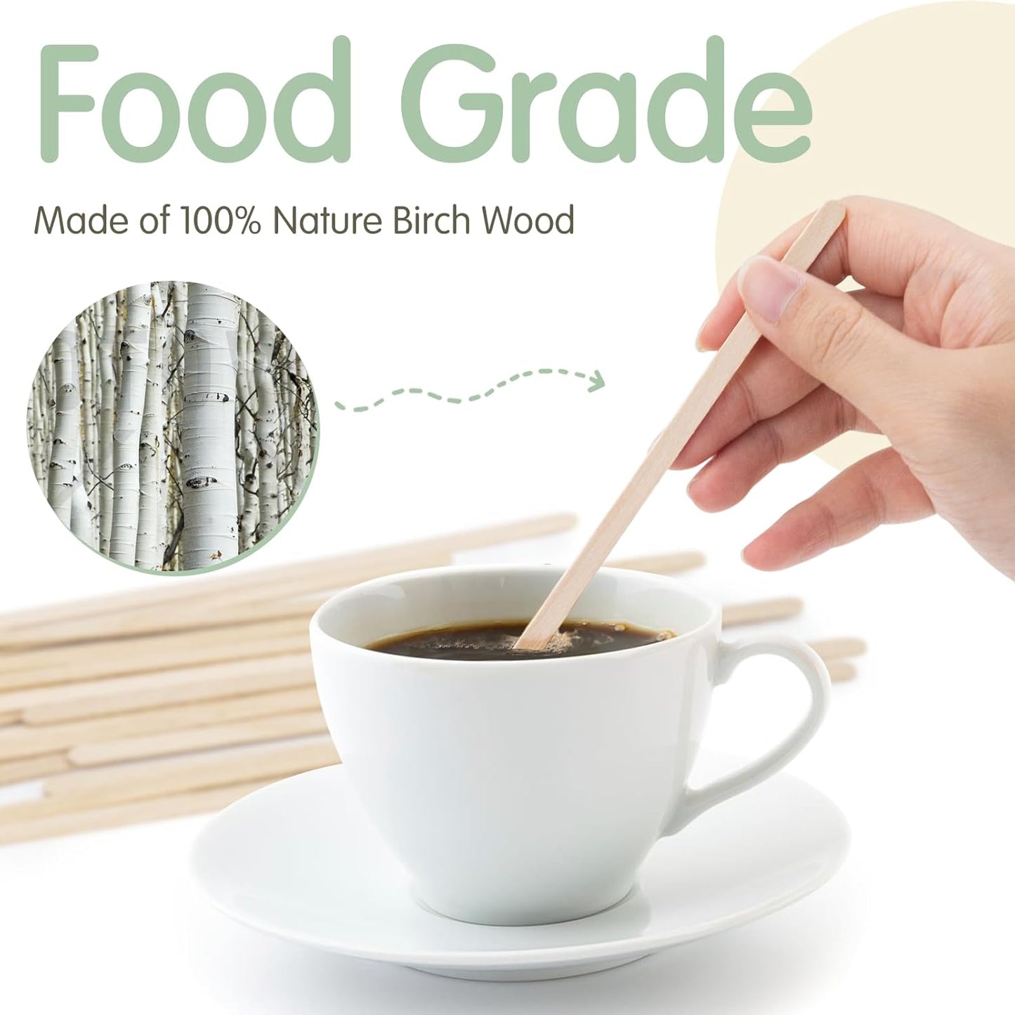 WISYOK 1200 PCS Coffee Stirrers, 5.5 Inch Premium Birch Wooden Sticks, Splinter-Free Smooth Round Ends, Disposable Stir Sticks for Coffee, Cocktails, Office, Home, Coffee Bars