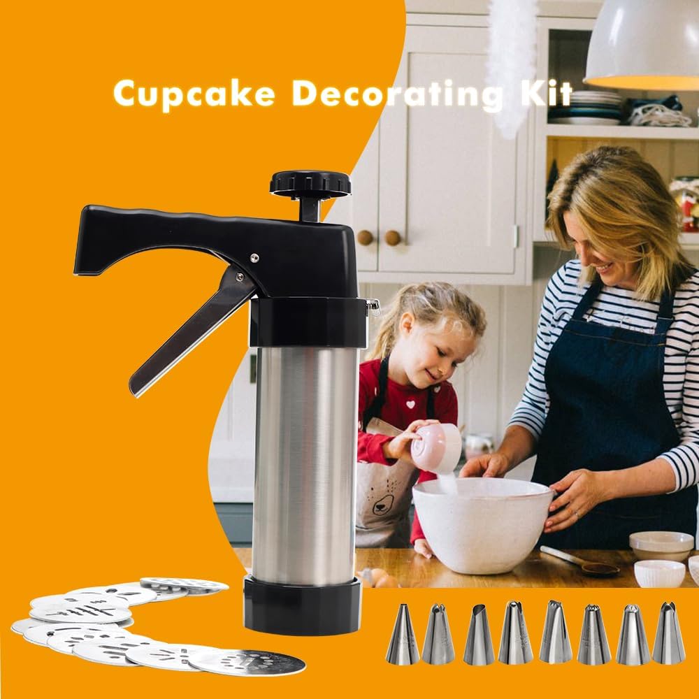 Stainless Steel Cookies Press, Cookies Press for Baking,Cookie Press Gun Kit with 13 Cookie Discs and 8 Piping Tips for DIY cake Maker Decorating Baking Supplies
